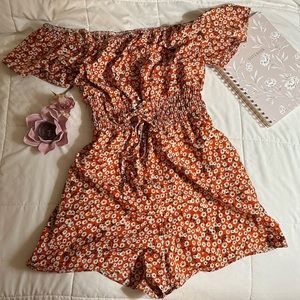 Flowy Rust Orange Floral Romper